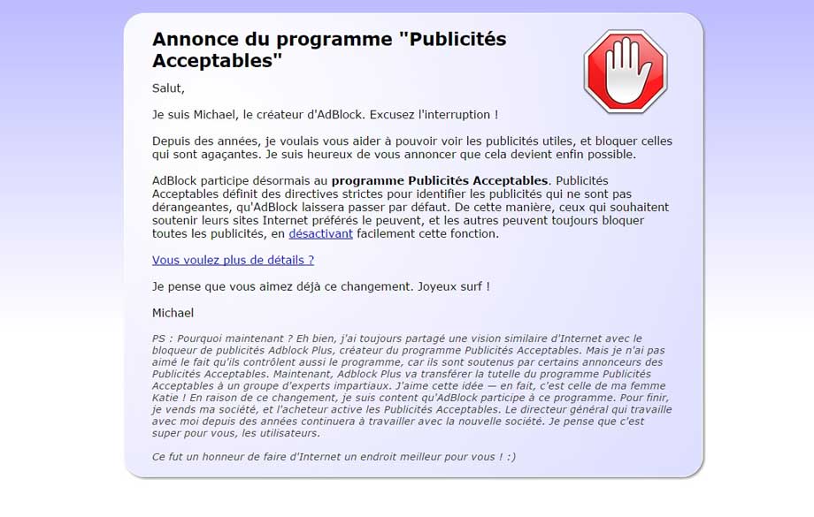 AdBlock : une adhésion au programme Publicités Acceptables qui pose des questions