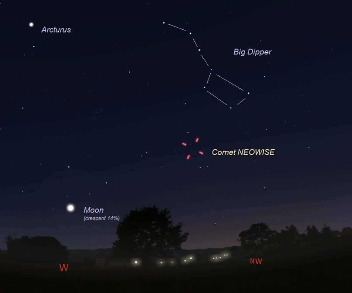 Emplacement de la comète NEOWISE la nuit de l'approche la plus proche de la Terre.