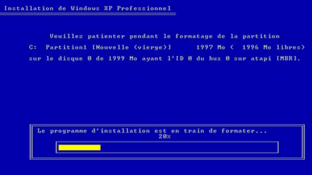 Installation de Windows XP en images 1 Le programme d'installation est en train de formater
