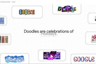 Page d’accueil de Google Doodles présentant plusieurs logos artistiques