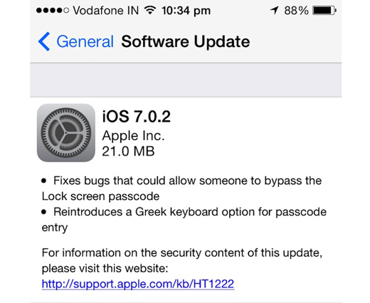 iOS 7.0.2 corrige un souci de sécurité avec l'écran de verrouillage
