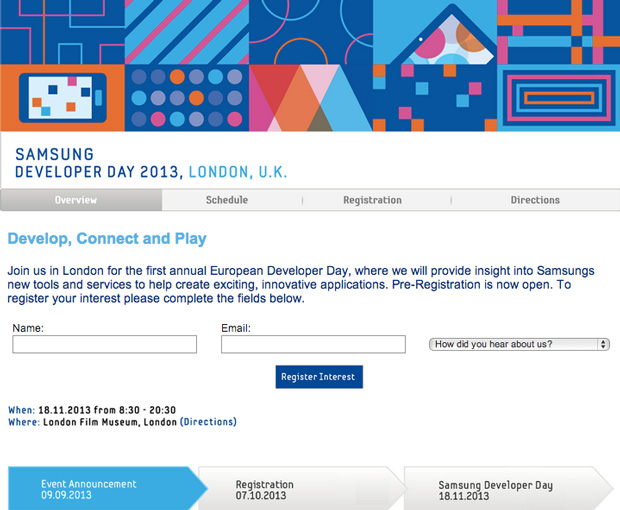 Inscrivez-vous rapidement sur la liste si vous êtes intéressé par le Samsung Developer Day 2013 de Londres.
