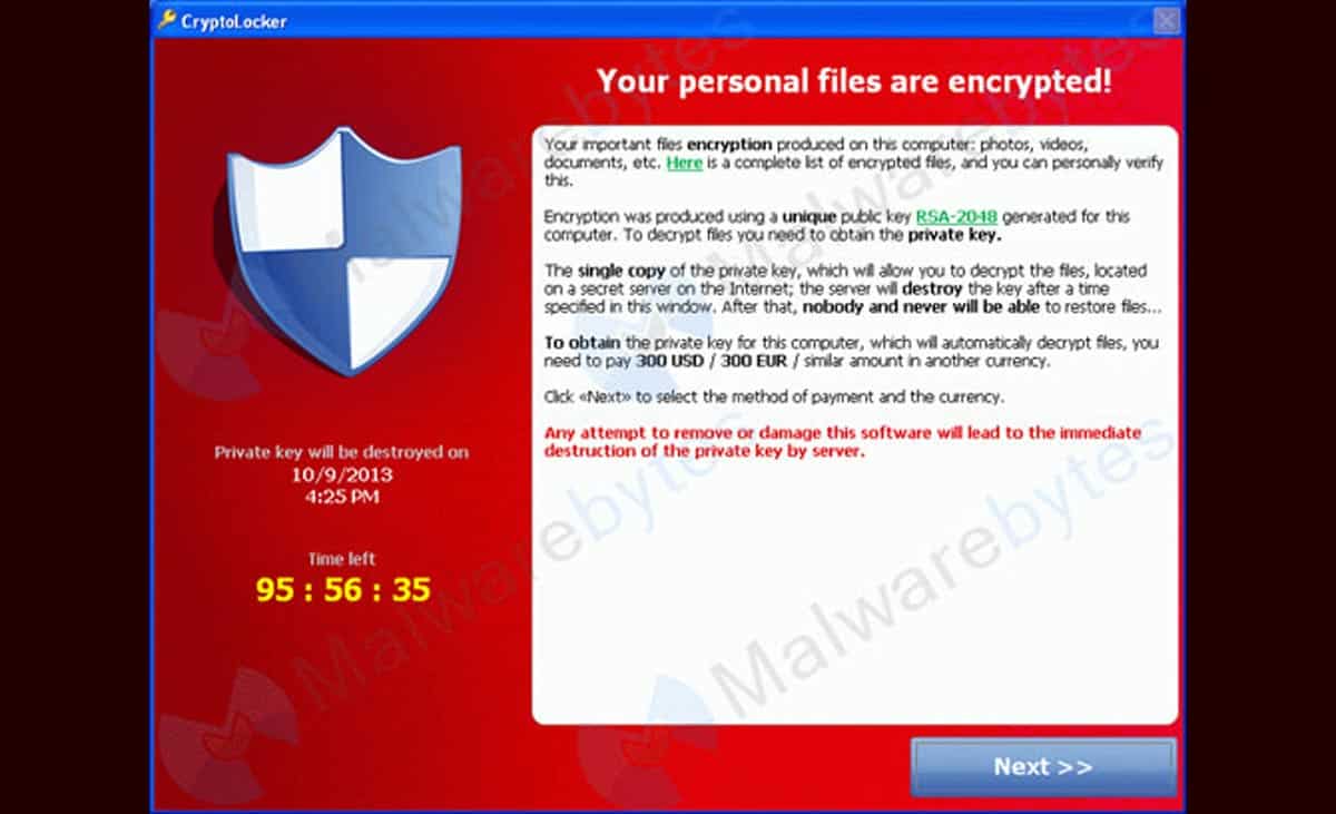 Un virus qui crypte les fichiers puis demande un paiement