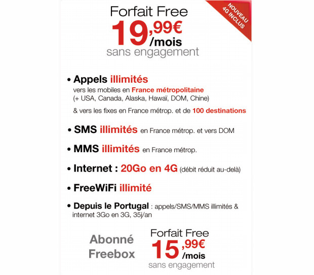 Free lance officiellement son offre 4G : 20 Go pour 19,99€/mois !