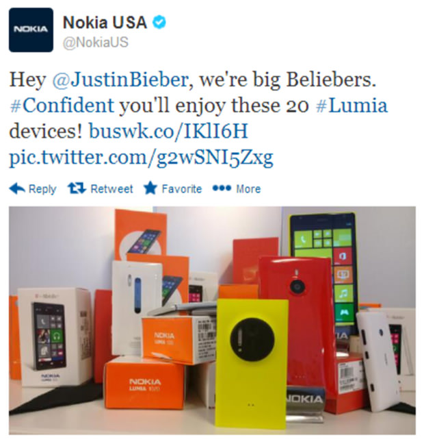 Nokia a proposé une sélection de 20 appareils à Justin Bieber. A-t-il accepté ?