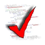 Une coche rouge sur un code source, symbolisant la validation et le respect des standards