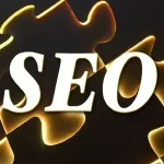 Illustration d'un puzzle lumineux avec le mot SEO en grand, représentant l'optimisation pour les moteurs de recherche