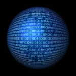 Une sphère bleue avec des chiffres binaires représentant le concept de l’informatique et du traitement des données numériques.