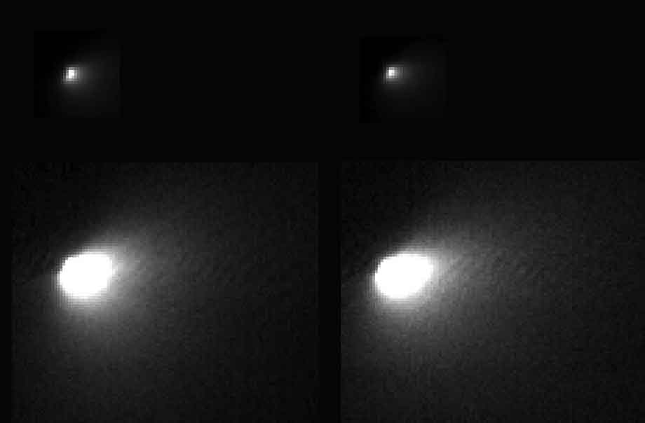 La comète C/2013 A1 Siding Spring photographiée le 19 octobre à 138.000 km de distance avec la caméra haute résolution de la sonde spatiale américaine Mars Reconnaissance Orbiter.