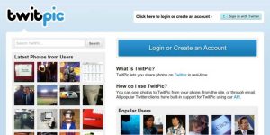 La page d'accueil de Twitpic lorsque le site était encore ouvert.