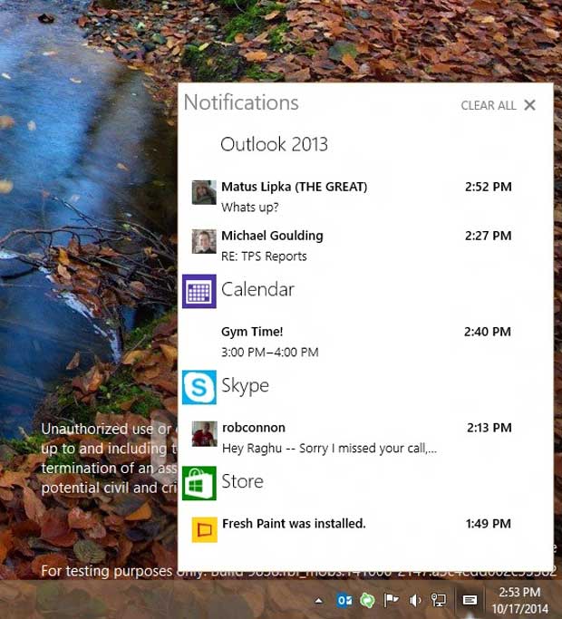 Windows 10 : mise à jour de la Technical Preview. Arrivée du centre de notifications...