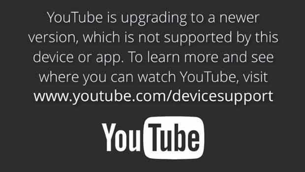 plus de youtube pour les anciens appareils