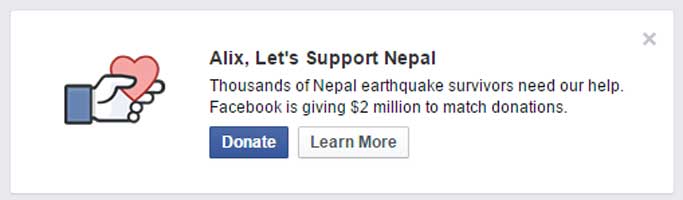 Facebook a lancé un appel aux dons pour les victimes du séisme au Népal
