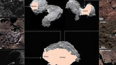 Voici quelques-unes des plaques de glace d'eau repérées à la surface de la comète Tchouri.