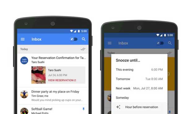 Inbox by Gmail : plus de flexibilité pour la fonctionnalité Snooze