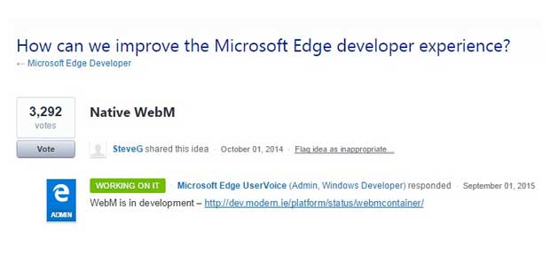 Windows 10 : le navigateur Microsoft Edge va se doter du format WebM
