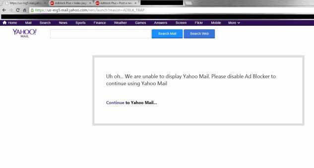 Yahoo Mail : accès interdit avec un bloqueur de publicités