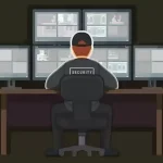Illustration d'un professionnel de la sécurité surveillant plusieurs écrans de contrôle.