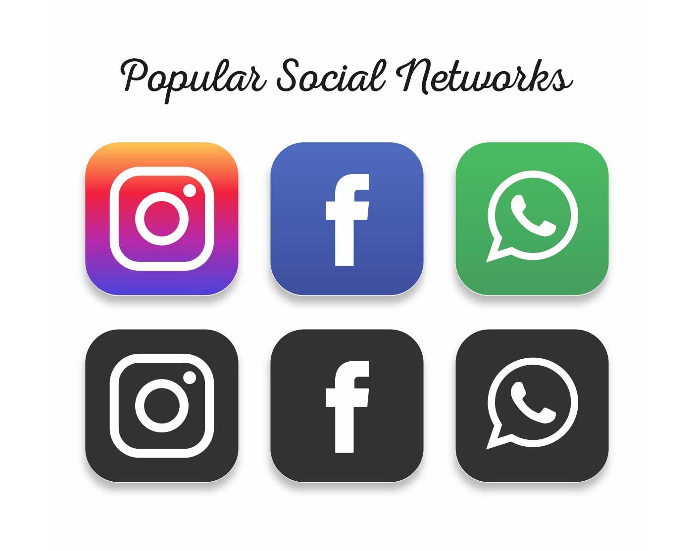 Icônes populaires de réseautage social : Facebook, Instagram et WhatsApp