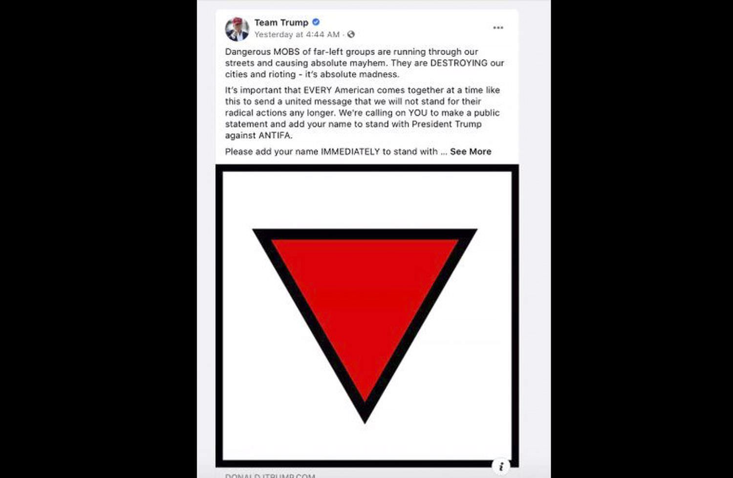 Facebook et Trump : le réseau social supprime les publicités de la campagne Trump pour avoir inclus un symbole utilisé dans l'Allemagne nazie