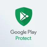Logo de sécurité Google Play Protect affichant un bouclier vert et le symbole Play