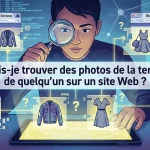 Illustration vectorielle montrant un utilisateur analysant des vêtements sur un écran avec une loupe virtuelle