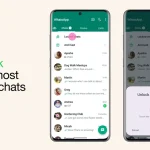 Interface mobile WhatsApp montrant le dossier Discussions verrouillées et l'écran de déverrouillage biométrique.