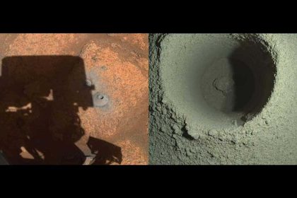 Le trou photographié par les caméras de navigation de Persévérance est à gauche. A droite, la caméra spéciale WATSON du rover.