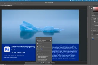 Interface de Photoshop Beta montrant le menu de sélection des modèles d'IA générative incluant Firefly, FLUX et Gemini 3.