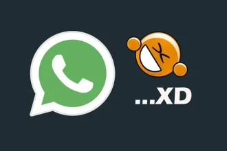 Logo WhatsApp à gauche et visage riant type XD à droite, illustration de la signification de XD sur WhatsApp