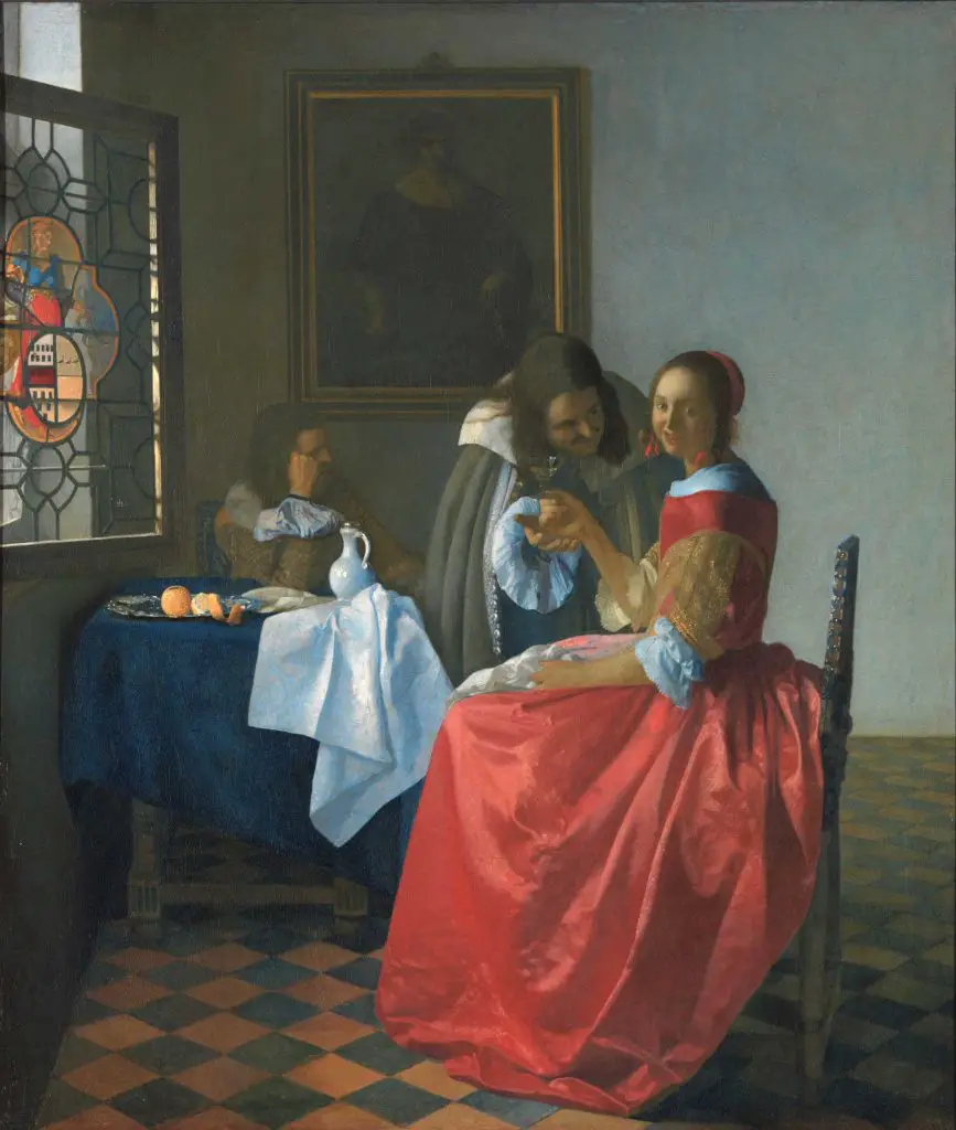 Qui était Johannes Vermeer et pourquoi Google lui rend-il hommage ? 4 Vers 1659-1660, une Dame avec deux Messieurs ou une Fille avec un verre de vin (Herzog Anton Ulrich-Museum, Brunswick).
