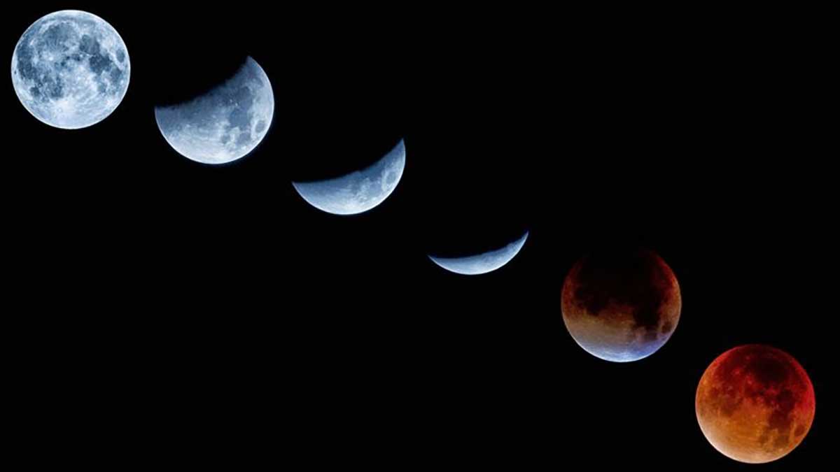 Si les conditions météorologiques sont favorables, on peut voir la lune devenir rougeâtre.