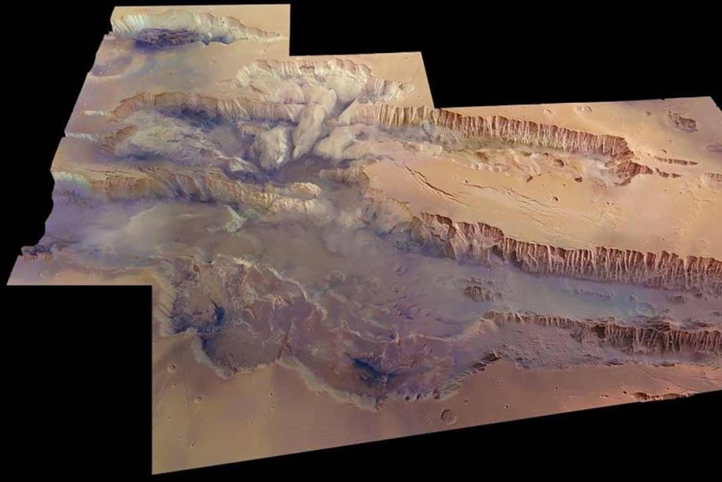 L'Agence spatiale européenne a identifié de l'eau dans Valles Marineris, un vaste système de canyons sur Mars.