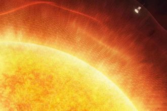 Cette image montre Parker Solar Probe s'approchant de l'atmosphère extérieure du soleil