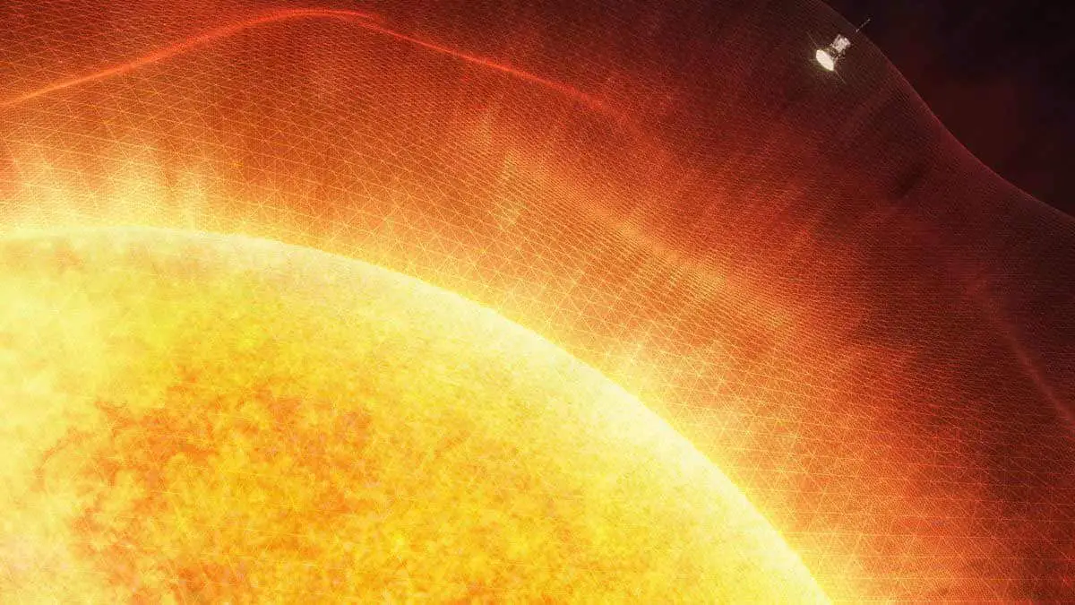 Cette image montre Parker Solar Probe s'approchant de l'atmosphère extérieure du soleil