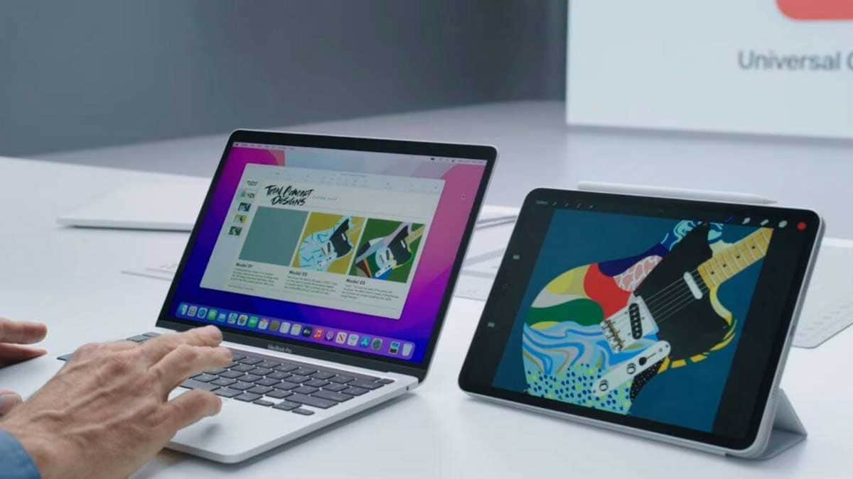 Événement Apple mettant en avant l'Universal Control sur l'iPad, le MacBook et l'iMac.