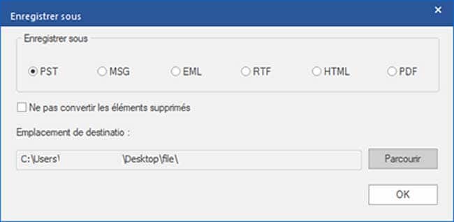Enregistrer au format PST, MSG, EML, RTF, HTML et PDF