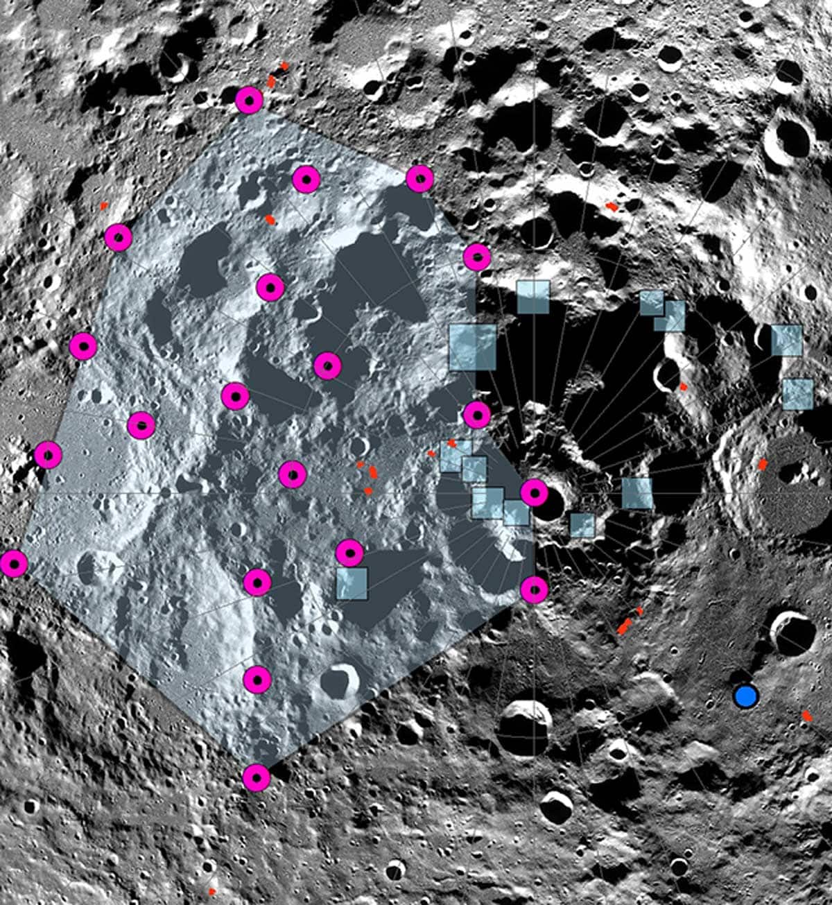 Image montrant les épicentres possibles des tremblements de lune.
