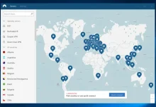 Carte des serveurs NordVPN dans le monde, montrant les options de connexion VPN sécurisée pour différents pays.