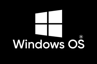 Logo conceptuel de Windows OS créé par l'équipe de Linformatique.org, avec un fond noir et du texte blanc.