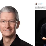 Tim Cook, PDG d'Apple, se souvient de Steve Jobs avec un hommage sur les réseaux sociaux, illustré par une photo de Jobs sur scène.