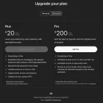 Comparaison des abonnements ChatGPT Plus et Pro proposés par OpenAI, avec des détails sur les fonctionnalités et les tarifs mensuels.