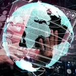 Représentation numérique d’un globe terrestre avec des interfaces de données et des graphiques interactifs, illustrant l’actualité et l’intelligence artificielle.