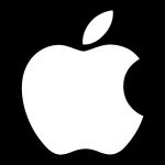 Logo d'Apple blanc sur fond noir représentant l'identité visuelle emblématique de l'entreprise, symbole de son engagement en matière de design et d'innovation.