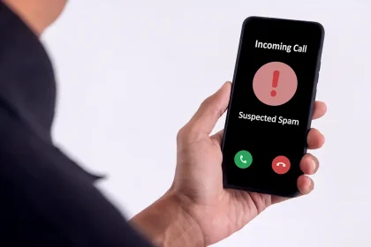 Appel spam sur smartphone : mention "Suspected Spam" alerte l'utilisateur.