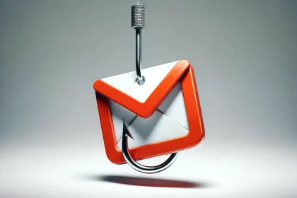 Représentation visuelle d'un hameçon avec un courriel, symbole du phishing.