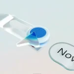 Interface graphique stylisée représentant une interaction utilisateur avec le bouton "Now" sur fond clair, associée à l’IA des Copilot+ PCs.