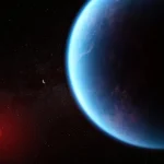 Vue d’artiste de l’exoplanète K2-18b et de son étoile hôte dans l’espace lointain