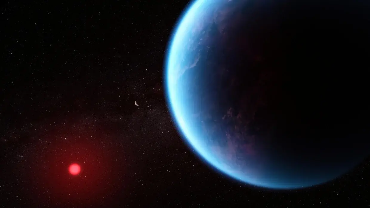 K2-18b : une exoplanète océanique révèle-t-elle enfin ses secrets biologiques ? Vue d’artiste de l’exoplanète K2-18b et de son étoile hôte dans l’espace lointain