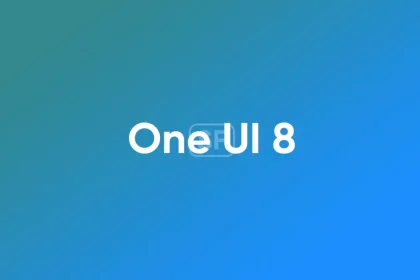 Écran de présentation de One UI 8 avec fond dégradé bleu et vert